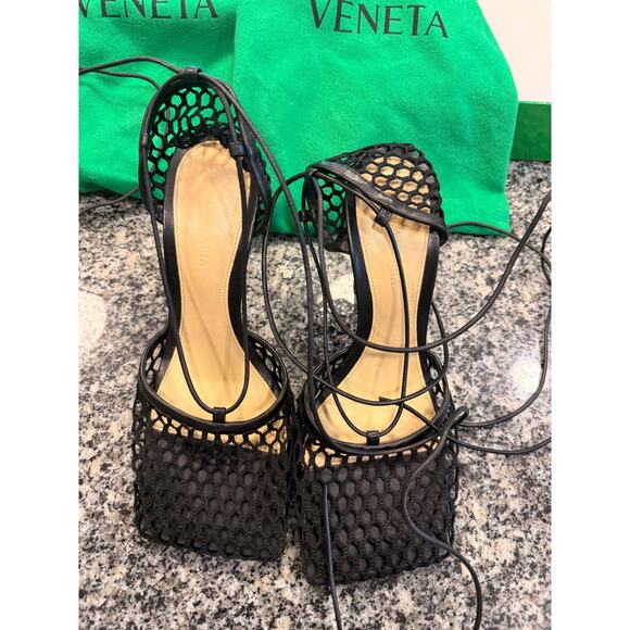 Bottega Veneta Black Stretch Mesh Square Toe Sandals 36 1/2 - Picture 3 of 16